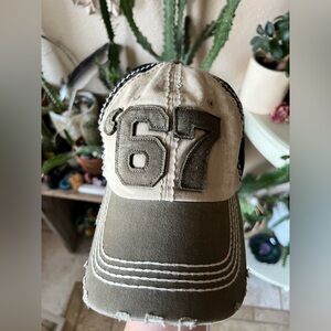 One Size ‘67 Black Gray Distressed Baseball Cap Womens Hat Boho Cotton Accessory